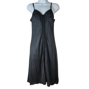 Sears Nylon Slip Black SZ 34 Lace Trim Average Knee Length Adj Doesn't Slip VTG